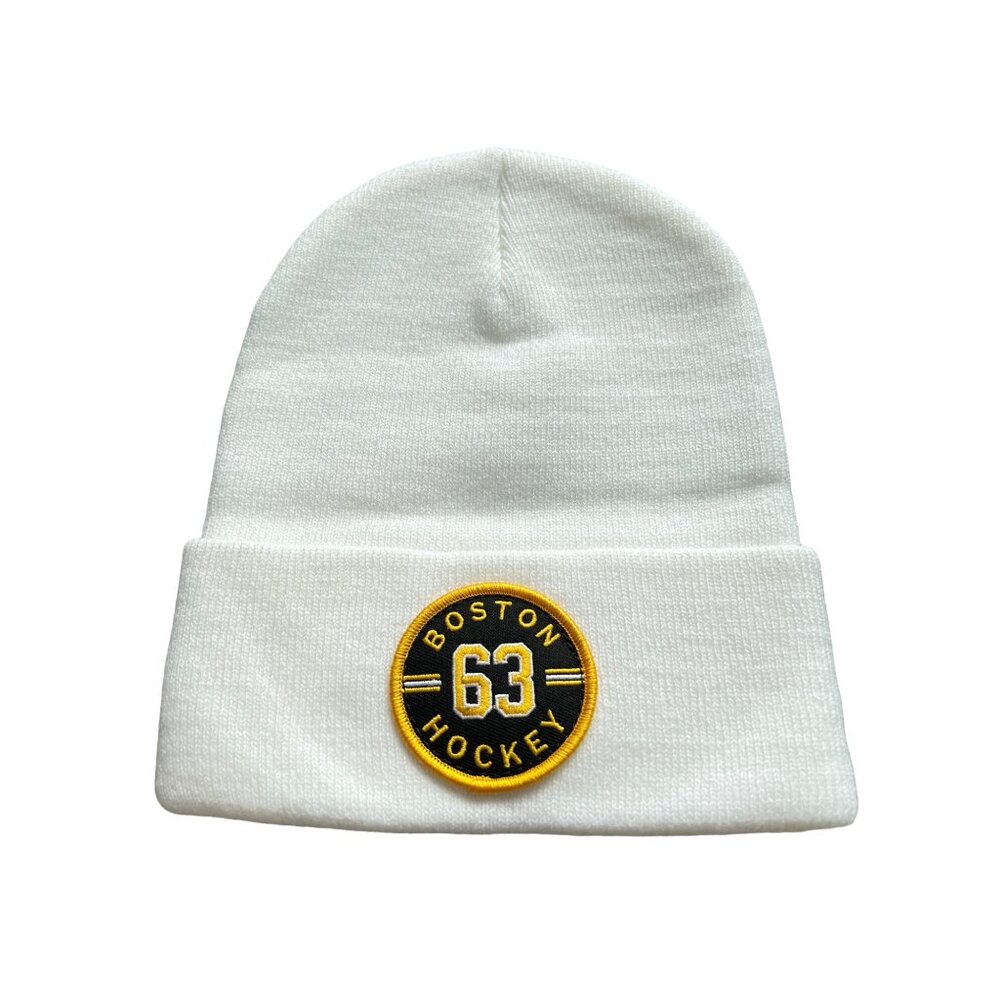 Beechfield Boston Hockey 63 Circle Patch Beanie Hat Unisex OS White Knit College